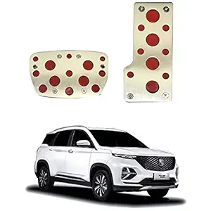 Oshotto 2 Pcs Non-Slip Automatic Transmission CS-04 Car Pedals Kit Pad Covers Set Compatible with MG Hector Plus (Red, Chrome)