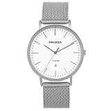 Prisma Herren Armbanduhr Slimline, Titanium Silber mit Analog Datum und Saphirglas P.1487