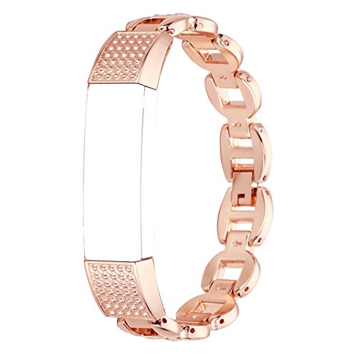 Für Fitbit Alta HR Armband Rosa Schleife® Smart Watch Band Edelstahl Glitter armbänder Wrist Strap Uhrenarmband mit Metallschließe und Schnalle Ersatzarmband Replacement Wristband für Fitbit Alta Fitness Armband