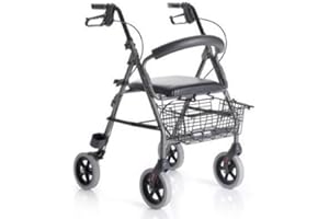 GENERICO Salute Solare Deambulatore Rollator per anziani, Alluminio, Leggero, Freni manuali e bloccabili, Girello con seduta e 4 ruote, Deambulatore pieghevole, Girello anziani