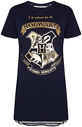Love to Lounge Ladies Girls Harry Potter Nightshirt Nightdress Nightwear Various Designs (Ladies UK Medium 10-12, Hogwarts/Navy)