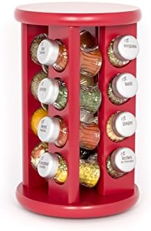 16 Jar Revolving Wooden Spice Rack filled with Herbs and Spices + 2 Jars Absolutely FREE! Made In Poland-Rotating 16II- claret (bordeaux, deep red) satin caps