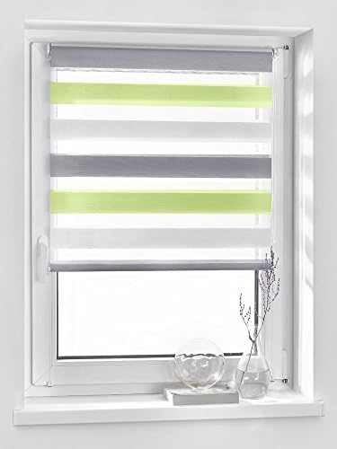 Vidella Double Zebra 3Color Window Roller Blind Fittings 3 ZTC – 83 cm, White/Green/Grey 83