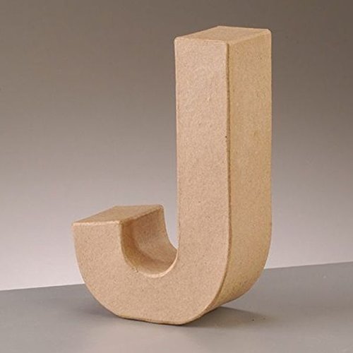 3D Letter "J" Paper Mache Signs Buff Papp Art Freestanding 17.5cm x 5.5cm (Letter J)