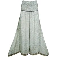 Lara Women Wide Leg Skirt Pant Hight Waist Hippie Recycled Split Maxi Skirts M (White, Blue)