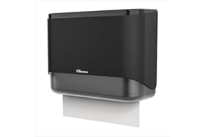 PLUSSEN Paper Towel Dispenser Wall Mounted, Adhesive No Drilling Hand Towel Dispenser Multifold C-Fold Tissue Towel Dispenser for Bathroom Kitchen(Black-PN6012) (PNDE-6012)