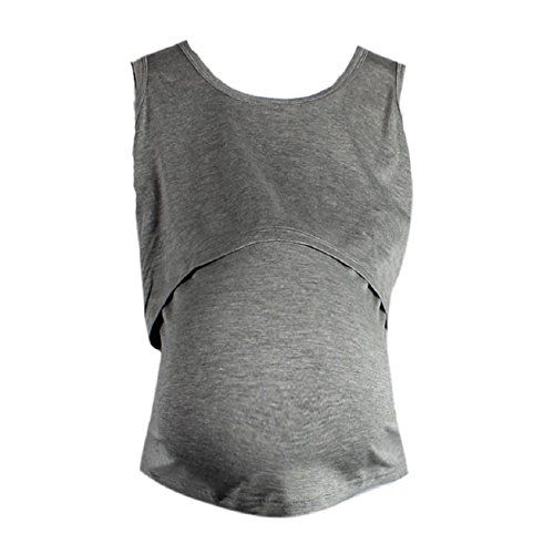 Malloom® Pregnant Maternity Clothes Nursing Tops Breastfeeding Vest T-Shirt (Grey)