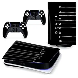 TASLAR PS5 Skin Logo Protective Wrap Cover Vinyl Sticker Decals Durable Bubble-Free for Sony Playstation 5 Disk Edition Console / 2 Controller Skins Set (Black)