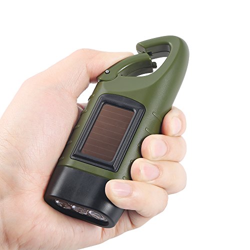Simpeak LED Taschenlampe Handkurbel Solar Dynamo Karabiner Energie wiederaufladbare Taschenlampe für Camping Klettern Wandern - 2