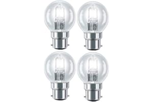 DECK INN 4 Pack Eco Halogen Mini Globes 42W (=52W-60W) BC B22 B22d Classic Clear Round Energy Saver Light Bulbs, Bayonet Cap, Golf Ball Dimmable Lamps, 580 Lumen, Mains 240V