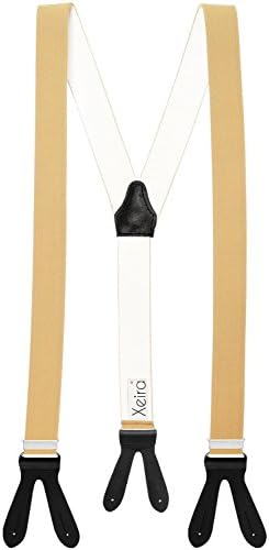 High Quality Trouser Braces / Suspender available in many different Design with real Leather Patten/ Strap - Made in Germany (Beige / Black)