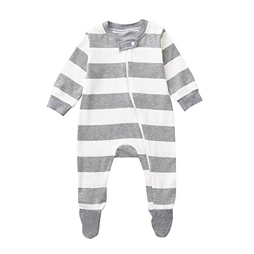 Preisvergleich Produktbild Selou Neugeborener Mädchenjungensatz des Babys Langer Reißverschluss-Streifen-Jumpsuit Herbst Übergang Kleid Button Comfort Fit natürlichen natürlichen Overall Kinder tragen einen Bodenkontakt