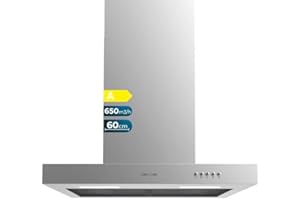 Cecotec Campana Extractora 60 cm Tipo T Bolero Flux TM 606500 Inox A. Motor 165W, Acabado Inox, Succión 650m3/h, Control Mecánico, 3 Niveles de Potencia, Luz y Filtro de Carbono