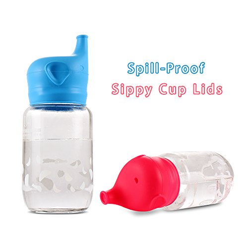 Trinklernbecher für Gläser und Becher, Auslaufsicher Sippy Deckel mit Silikon BPA-frei SipSnap von Tinabless -Rot, Gelb, Blau, Grün 4er Set - 3