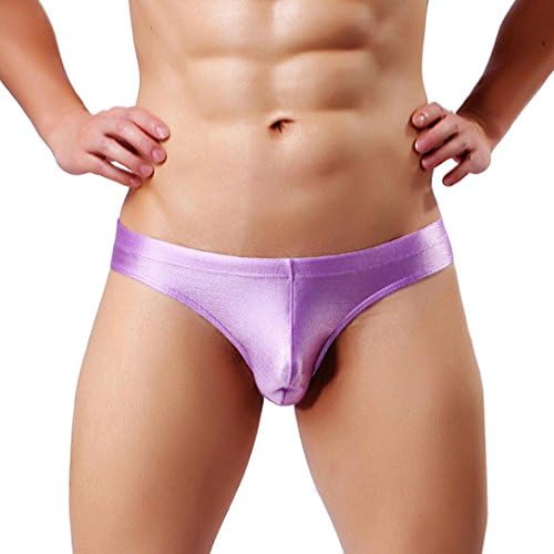 Amphia Men Underwear Brushed Light Stretch High Fork Briefs Sexy G-String Underpants (Purple, S)