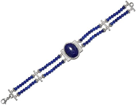 Lapis Lazuli, Blue Quartzite Dual Strand Bracelet Size 7.5 In in ION Plated Platinum Bond and Stainless Steel 31.750 Ct.
