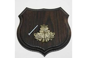 GTK - Geweihe & Trophäen KRUMHOLZ 1x Wappenschild Wildschwein Trophäenschild Wappenform, AF 15cm, mit Eichenlaub Deckblatt massiv + Klein