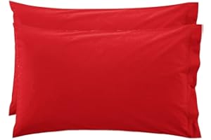 LARA MORADA - Coppia Federe Cuscino Letto, per GUANCIALE, Tinta Unita, 100% Cotone, Made in Italy, 52X82cm + Pattina, Rosso