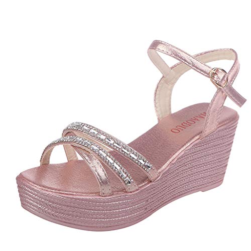 Sandalias Mujer Verano 2019 riou Bohemia Cinturón de Diamantes de imitación con cuña y Zapatillas Abiertas de Playa Zapatillas y Chanclas para Mujeres Zapatos Vestir de Fiesta riou