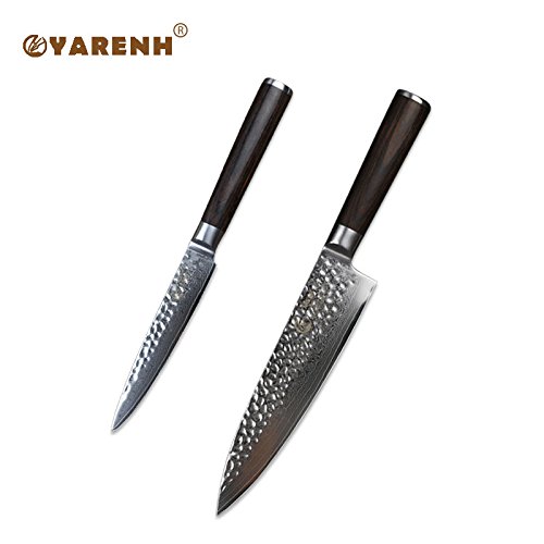 Uniqus YARENH 2 PCS Best Kitchen Knife Sets 8 inch Damascus Chef Knife 5" Japanese Utility Knives vg10 Cleaver Paring Santoku Slicing ut