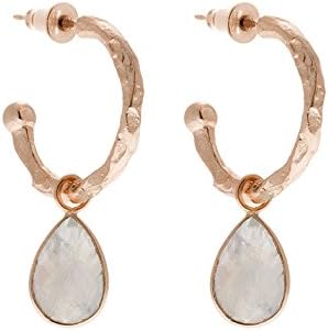 Azuni Gold Plated Mini Hoop Earrings Moonstone Drops (Pink)