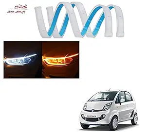 Auto Addict Car Headlight LED DRL (Turn Signal Yellow,White Daytime Running Light,2 Pcs) for Tata Nano