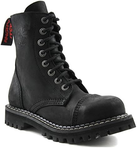 Angry Itch 8-Hole Gothic Punk Vintage Black Leather Army Ranger Boots with steeltoe - UK Sizes 3-13 - Made in EU!, EU-Size:EU-38