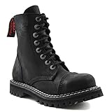  ANGRY ITCH - 8-Loch Gothic Punk Army Ranger Armee Vintage Leder Schwarz Stiefel mit Stahlkappe 36-48 - Made in EU!, EU-Größe:EU-40