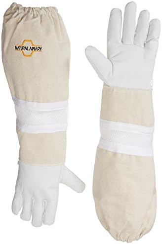 Natural Apiary® BEEKEEPING GLOVES - GOATSKIN - VENTED SLEEVES & STING PROOF CUFFS - MEDIUM - Durable Leather - Extra Long Thick Sleeves