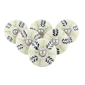 S. K. Art Handmade 10 Pieces Ceramic Knobs for Kids Room Green Drawer Pulls Round Leaf Kitchen Cabinet Handles(1.25Inches)