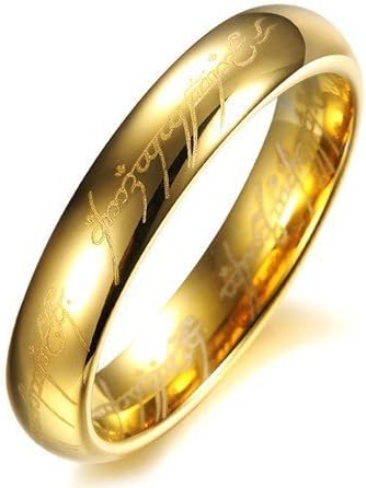 Lord Of The Rings Style 6MM High Polish Gold Plated Tungsten Carbide Wedding Band Ring Mens -TR9909