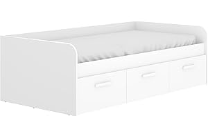 Mobelcenter, Cama Juvenil Mek con Cajones, Cama Infantil o Juvenil 90x190 con 3 cajones, Acabado Color Blanco, Medidas: Ancho: 194 cm x Fondo: 97 cm x Alto: 60 cm (1433)