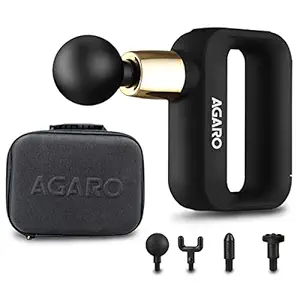 AGARO Insignia Handheld Percussion Massage Gun, 2500mAh, Portable, Brush Motor, Rechargeable, 4 Massage Heads, 32 Speed Settings For Deep Tissue Body Massage, Pain Relief, With Carry Case (Black)