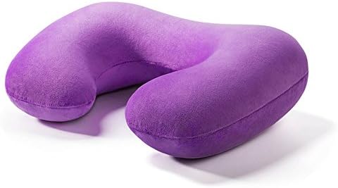 JDYee Travel Pillow Set / Inflatable Neck Pillow - Velvet Velour Snug Comfort Neck Support Cushion Massager for Cars, Buses, Trains, Office, Traveling, TV, Reading, Sleep (Rolls Up Small) – Purple