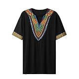 UJUNAOR Mode Herren Slim Fit V-Ausschnitt gedruckt Muskel T-Shirt Lässige Tops Bluse(2XL,Schwarz)