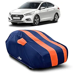 DREAM STORE - Water Resistant - dust Proof - car Body Cover for Hyundai Verna car Cover - Water Resistant UV Proof - car Body Cover (Strips Orange with Mirror Pockets)