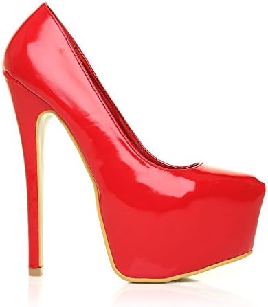 DONNA Red Patent PU Leather Stilleto Very High Heel Platform Court Shoes Size UK 4 EU 37