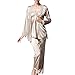 Produktbild Damen Lange Ärmel Satin-Pyjama Schlafanzug Hausanzug Set Lingerie Eleganter Kamel X-Large