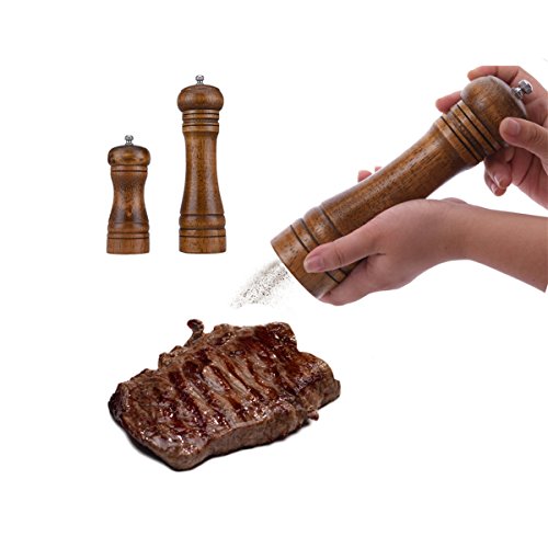 Manuelle Pfeffermühle Eiche Holz Gewürzmühlen Mills 2 Größe Kreative Küche Werkzeuge von S & K 14.5*5cm braun - 7