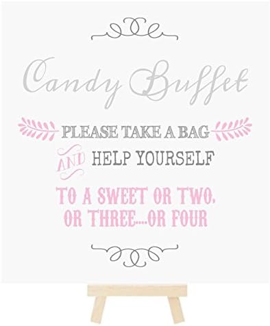 Candy Buffet Table Sign With Mini Wooden Easel In A Range Of Pastel Colours (E3) (Pink and Grey)