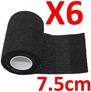 PintoMed – 6 X Black X 7.5CM X 4.5M - Cohesive Bandage Stretched, Self-Adhesive Flexible Bandages, First Aid Sports Wrap Bandages Pack Individually for Medical, Sports and Veterinary use.