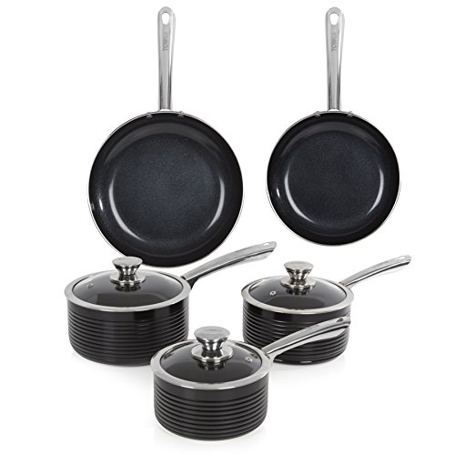 Tower Linear Ceramic Coated, 5 Piece Pan Set - Black