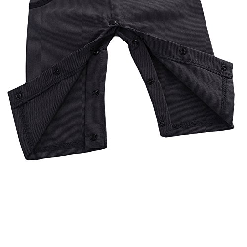 Baby Jungen Strampler Smoking Gentleman Anzug Langarm Outfits Herbst-Frühling Kleidung Jumpsuit Spielanzug Fliege Taufkleidung mit Hut (Grau, 90/9-12 Monate) - 7