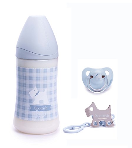 Suavinex 3800225 Newborn Set Wide Neck Bottle with Anatomic Latex Teat Size S1 M / Evolution Latex Dummy and Dummy Chain with Decorative Clip 270 ml Pink Vintage