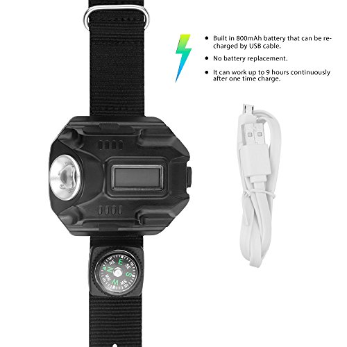 LED-Uhr, wiederaufladbar, wasserdicht Armbanduhr Taschenlampe Handgelenk Lampe 4 Modus SOS Zeit Display mit Kompass für Laufen Bergsteigen Camping Überleben Wandern Jagd Patrol - 8