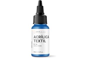 Arts & You Pintura Acrílica Textil 60ml Ideal para pintar Ropa y Tejidos | Pintura Fluida para manualidades en tela | Adhesión en Tejidos muy duradera (34 Azul Cyan)