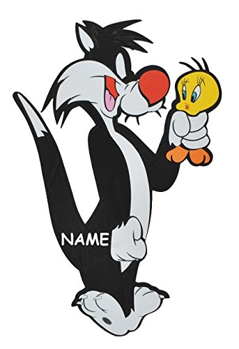 Preisvergleich Produktbild 3-D Türschild / Wandbild / Wandtattoo - XL Sylvester + Tweety incl. Namen - aus Moosgummi - Looney Tunes Wandsticker Wanddeko für Kinderzimmer Kind Kinder Deko Bilder