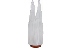 AROMASENSES | Lámpara de Selenita Natural 30 cm Doble Punta Catedral | Luz Ambiental Relajante | Limpieza Energética | Luz Suave para Meditación y Terapias