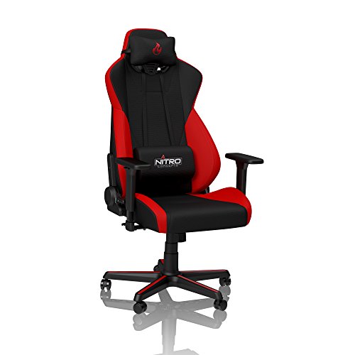 NITRO CONCEPTS S300 Fauteuil de Jeu - Chaise de Bureau - 135 kg - Inclinable de 90 ° à 135 ° - Réglable en Hauteur - Accoudoirs 3D - Noir / Rouge