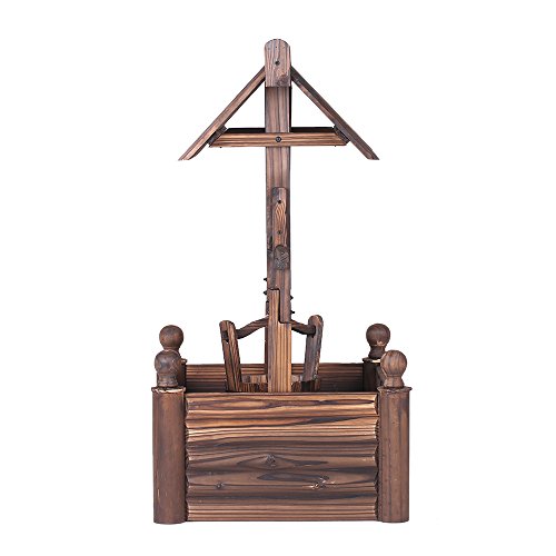 iKayaa Dekobrunnen Holzbrunnen Zierbrunnen Brunnen Gartenbrunnen aus Holz mit Dach - 8
